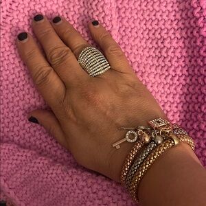 Gold and Silver Bracelet Set with Key Charms and Rhinestone Ring